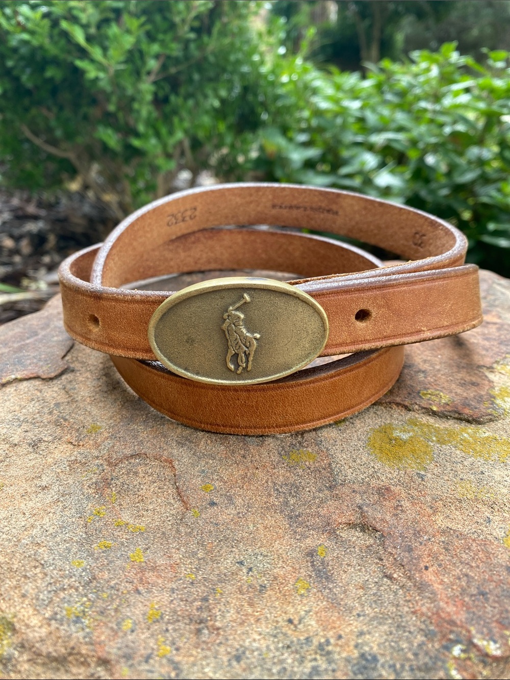 Ralph Lauren Brown Leather Belt with Brass Polo Buckle